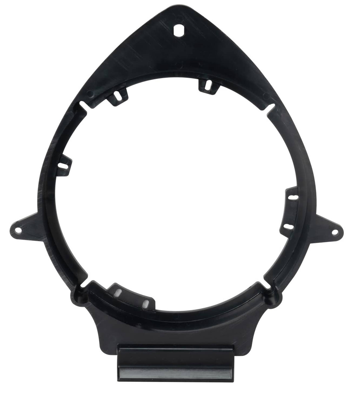 Black speaker adapter ring with multiple mounting tabs and center opening