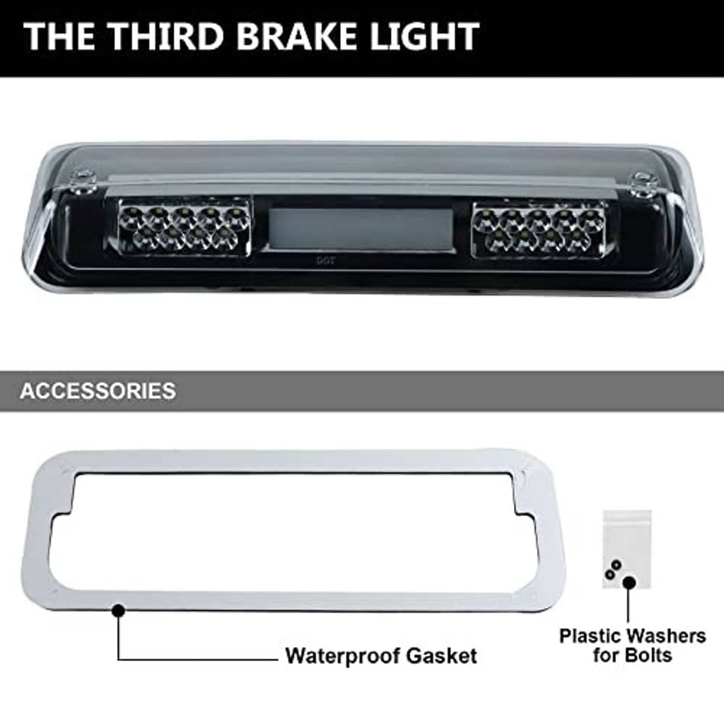 Top view of black third brake light with dual white LED sections and center lens