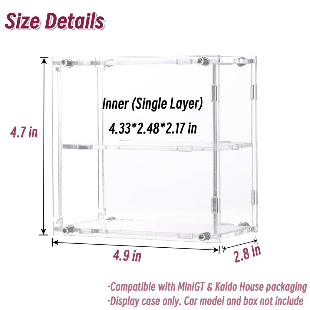 Clear acrylic display case with single-layer inner tray frame