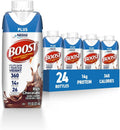 Rich chocolate nutritional drink with white cap, blue label, single 8 fl oz carton.