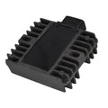 Black voltage regulator rectifier with cooling fins and top terminal block