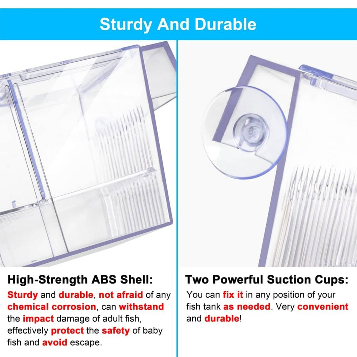 Transparent fish breeding box aquarium holding tank with ABS shell and suction cups