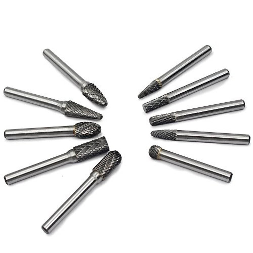 Tungsten carbide burr set arranged in two rows of double-cut rotary bits