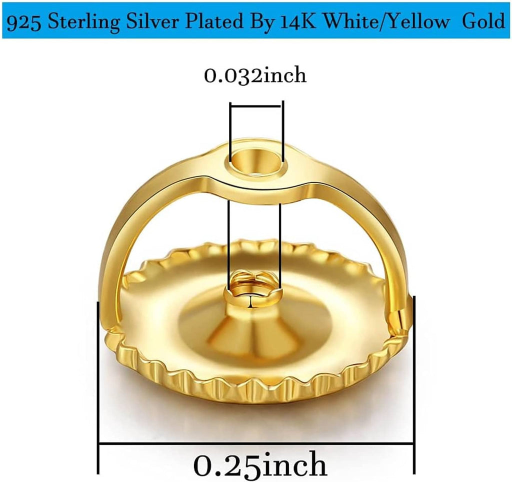 Gold-tone screw earring back with central loop and threaded post, stamped 925