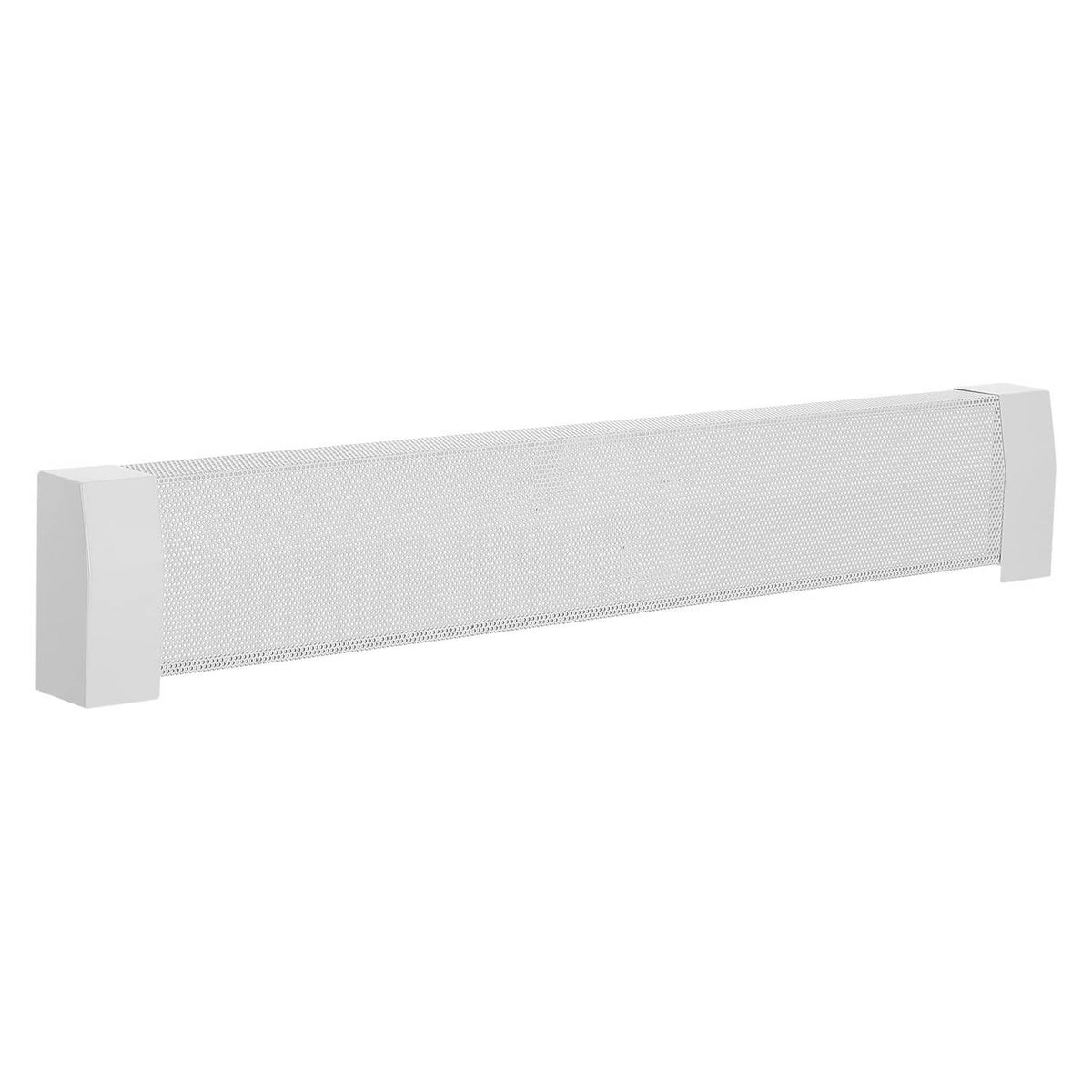 White 4 ft baseboard heater cover with perforated mesh grille and end caps