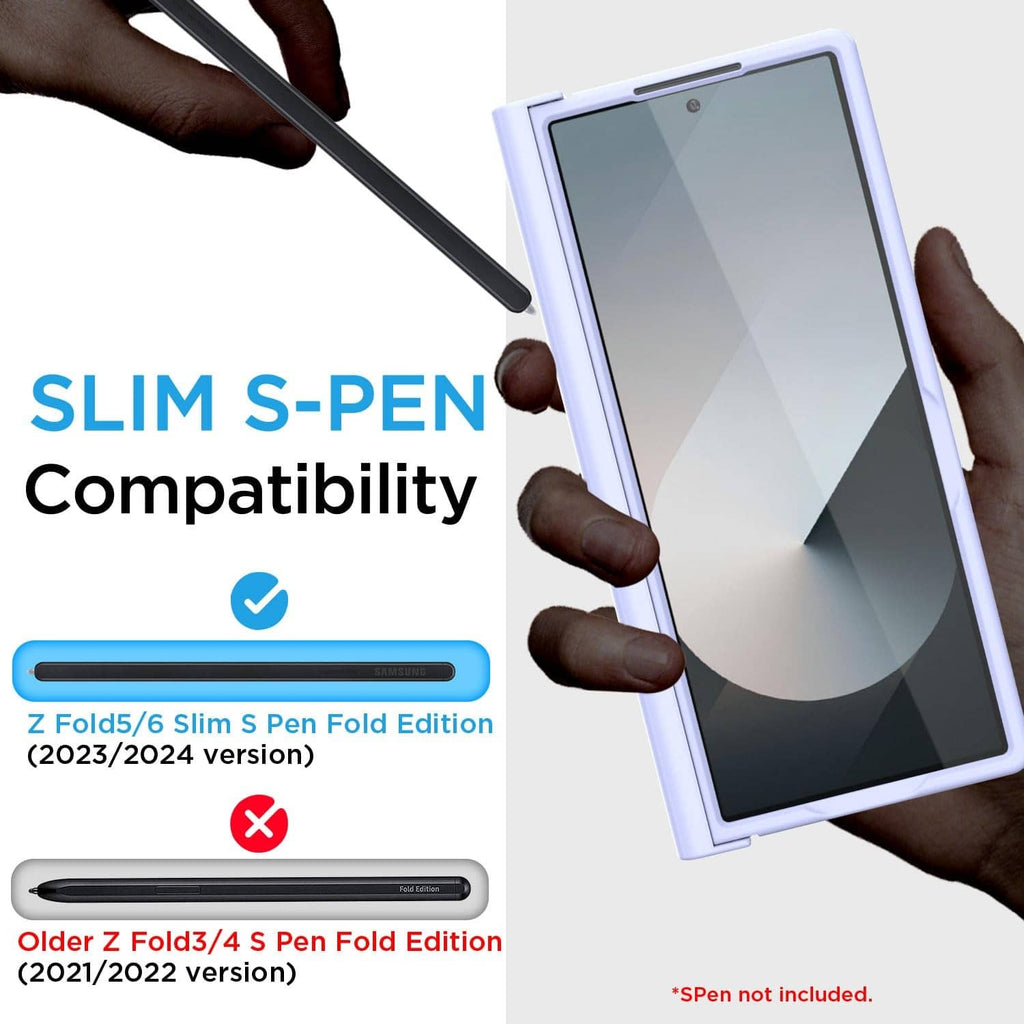 Light purple slim case with S Pen slot for Fold phone, hands holding