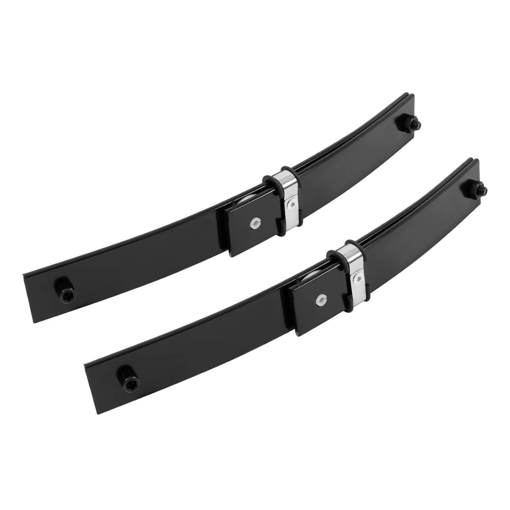 Front leaf spring pair with black beams, center bracket plates, and mounting holes