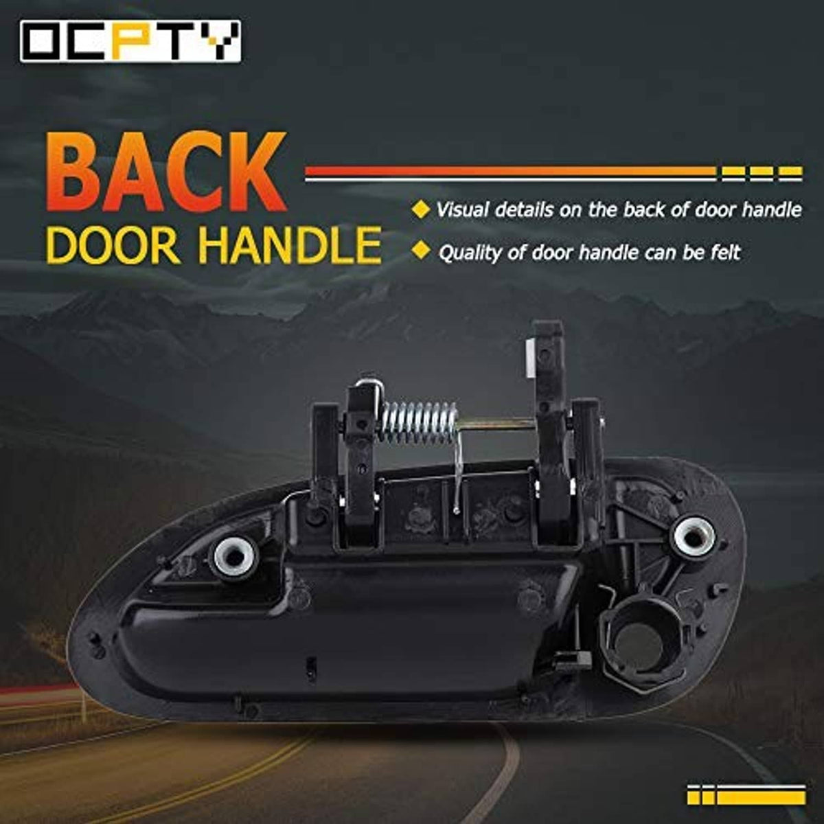 Black door handle backing plate with spring mechanism and two metal mounting points
