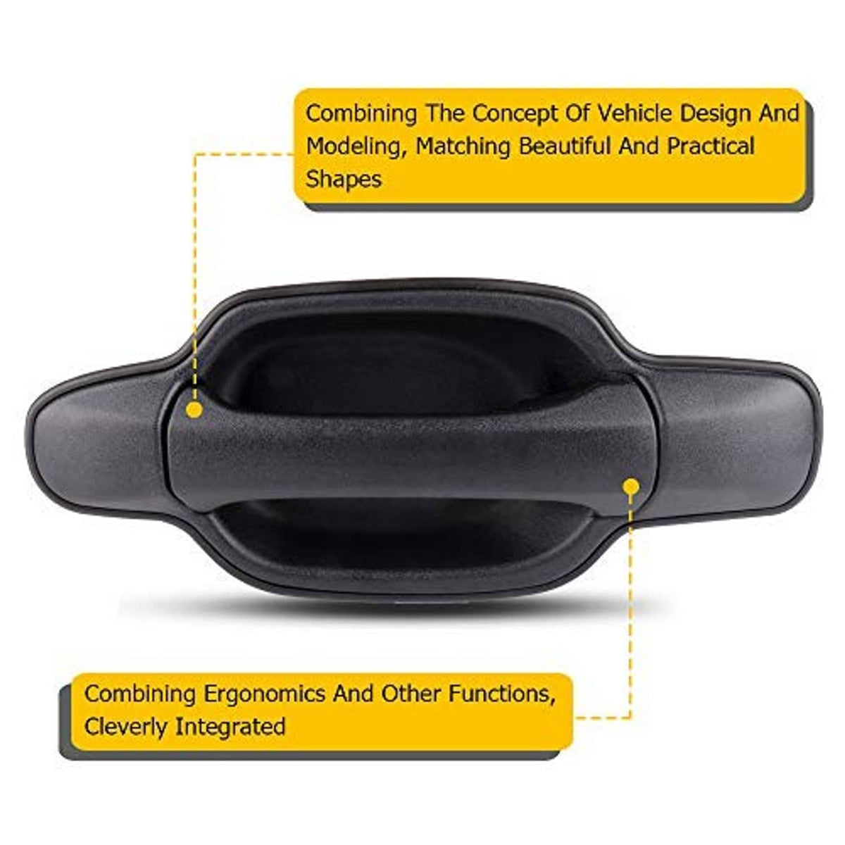 Exterior rear passenger right-side door handle, dark gray, side profile