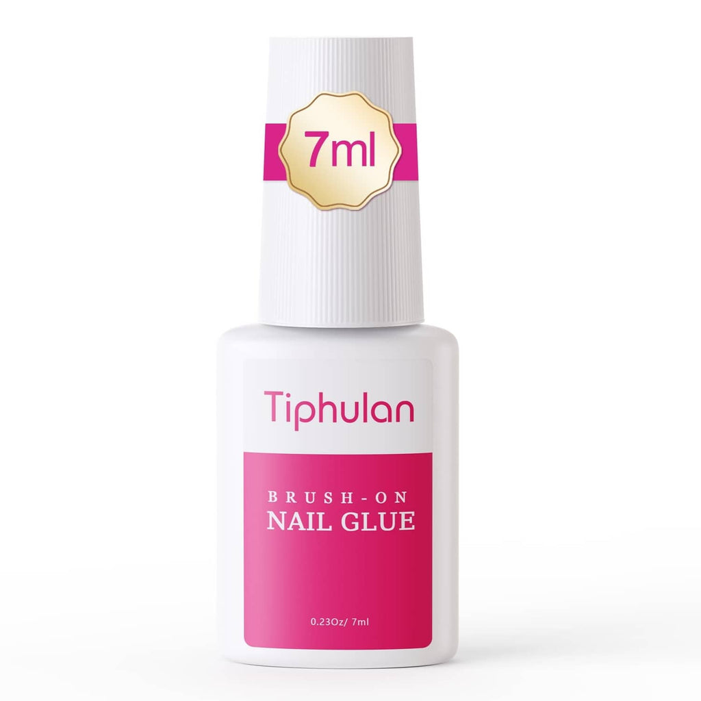 Tiphulan brush-on nail glue bottle, 7 ml with ribbed white cap