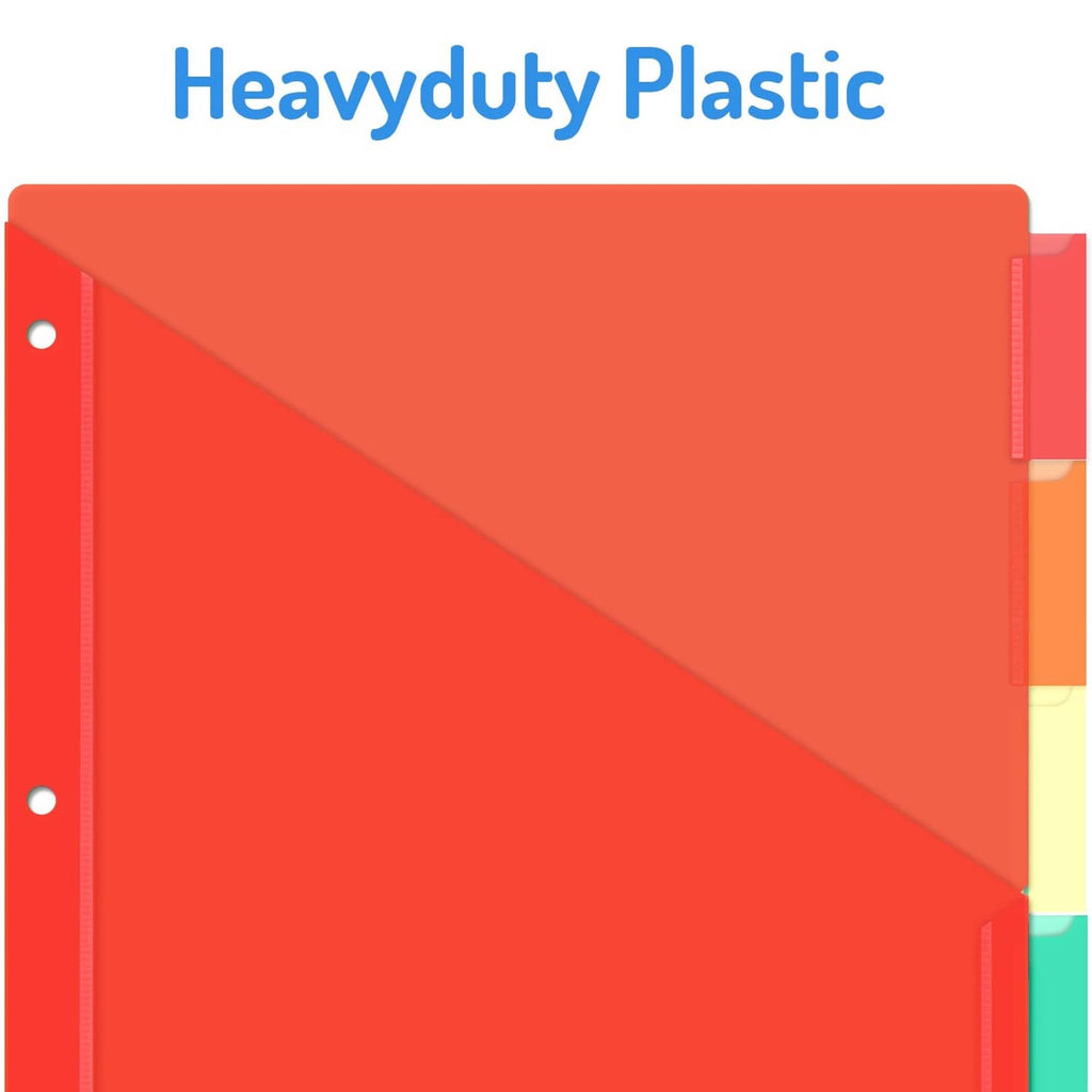 Red plastic binder divider with 3-hole punch edge