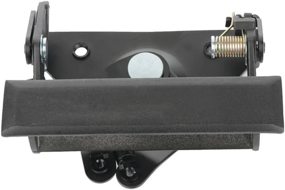 Black tailgate handle latch bracket with large bezel and coil spring