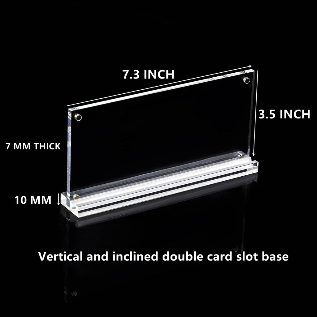 Clear acrylic double-slot display base with angled stand and card slots