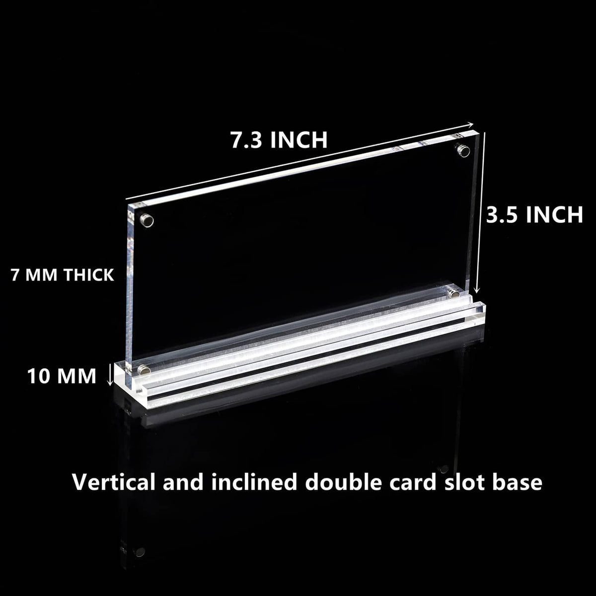 Clear acrylic double-slot display base with angled stand and card slots