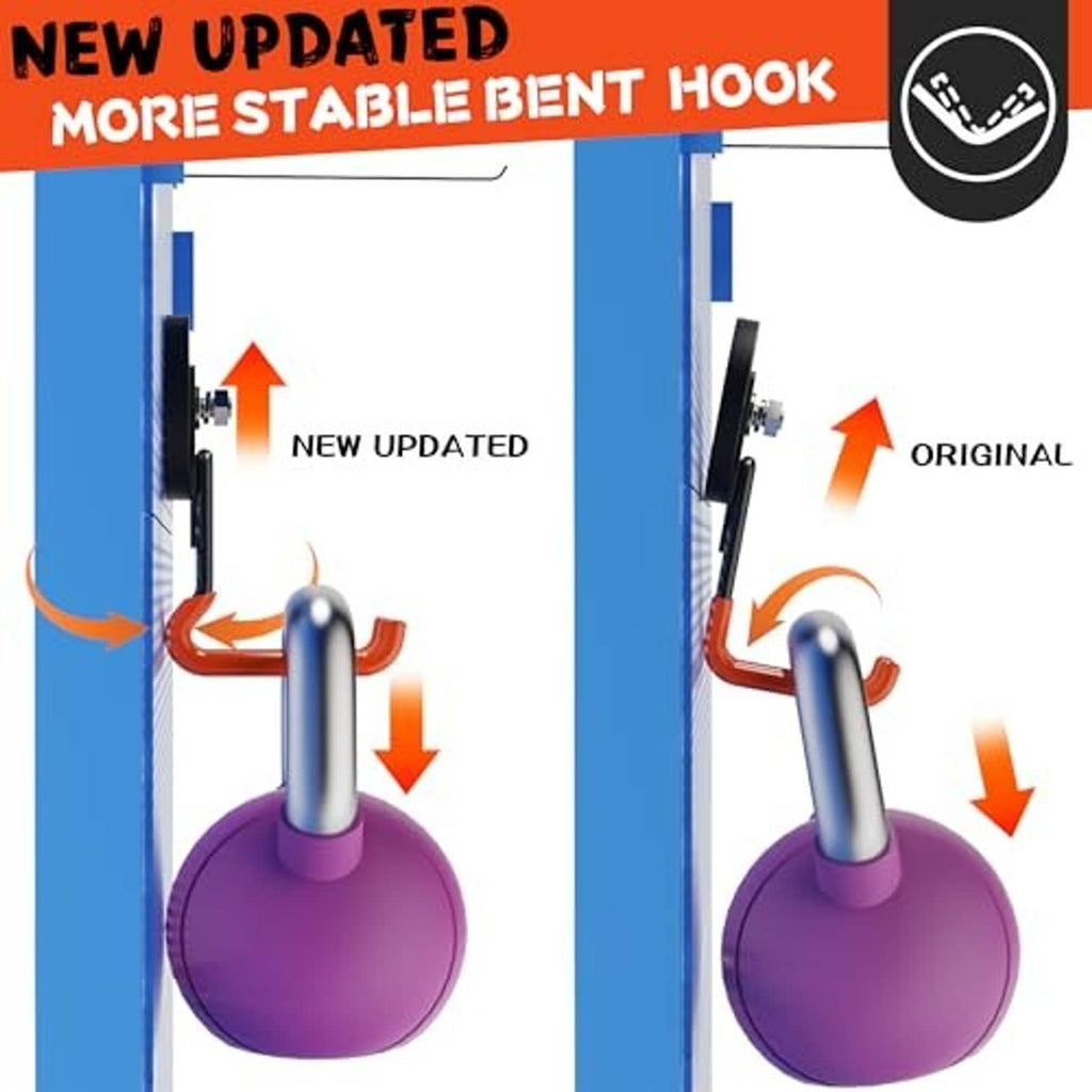 Upgraded bent magnetic hooks with black bases and orange J-shaped hanging arms