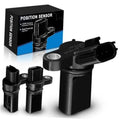 Camshaft position sensor with black housing, mounting tab, and two small connector pieces