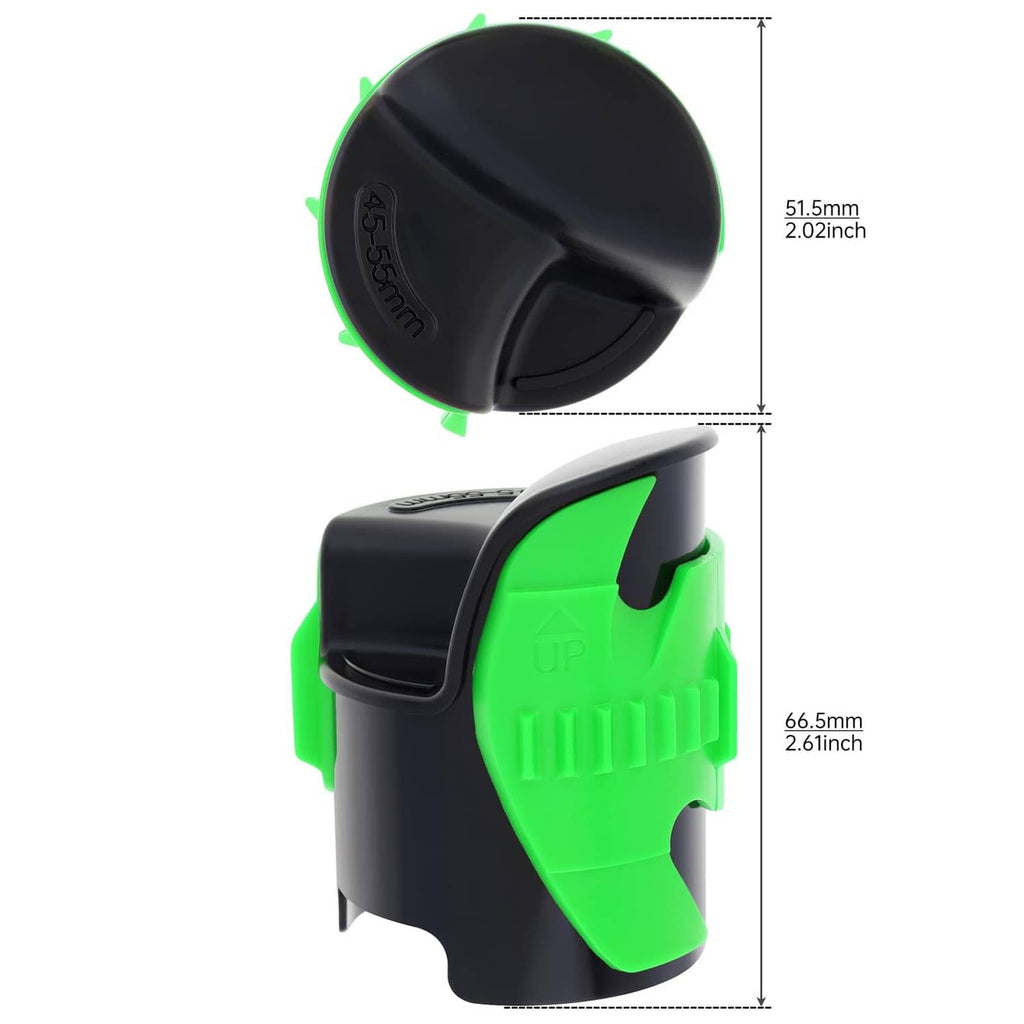 Motorcycle fork seal cleaner tool in black and green with wide circular top