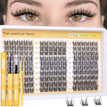 Lash clusters kit with wispy black strip clusters and applicator stick, in clear tray
