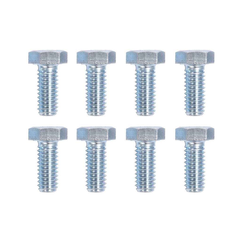 Set of metal hex bolts with washers for mounting a black seat.