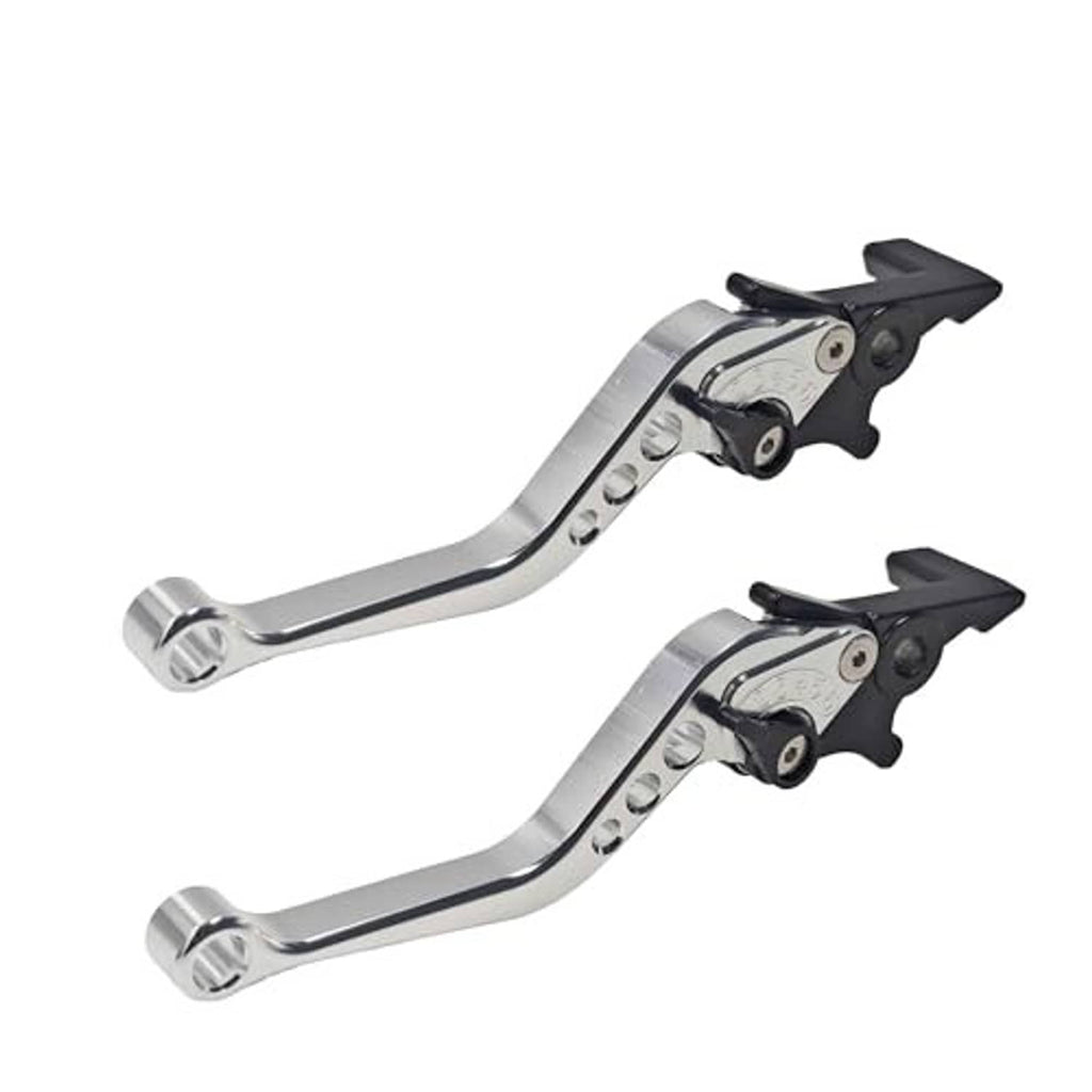 Pair of CNC silver motorcycle brake and clutch levers with black lever ends