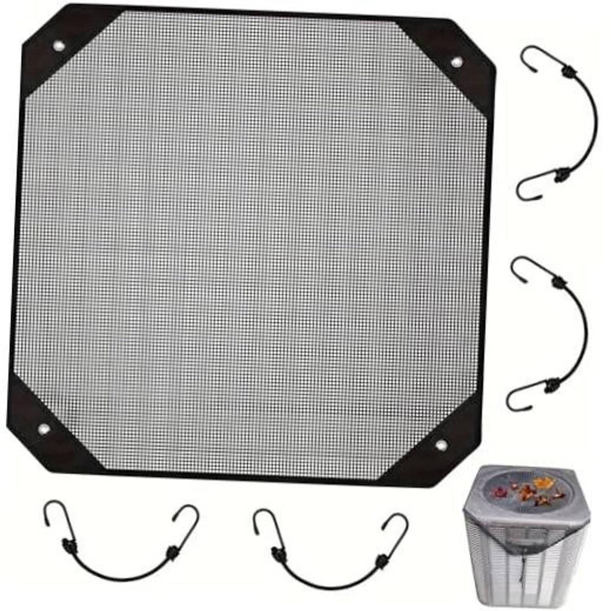 Octagonal mesh AC condenser cover, black edges with corner grommets