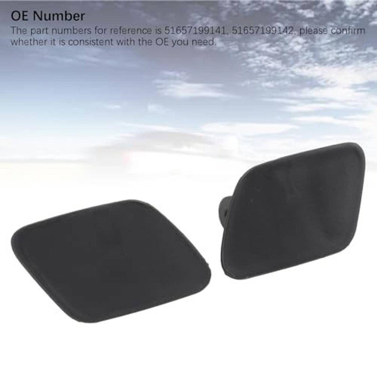 Unpainted dark gray headlight washer nozzle cover caps, left and right