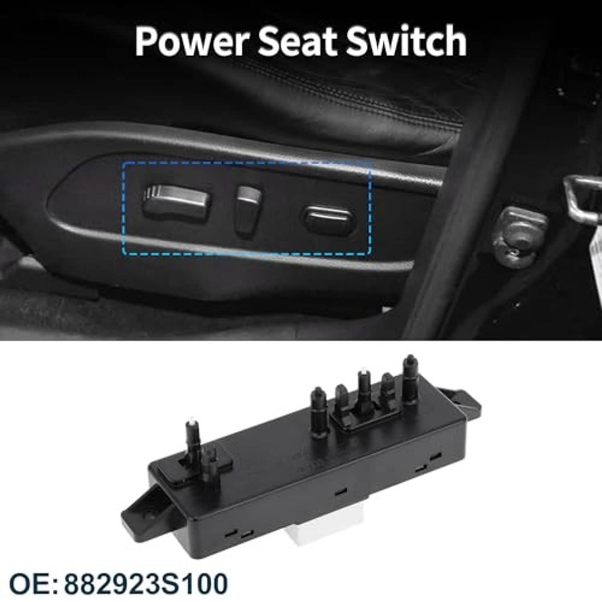Power seat switch installed inside car door panel near control buttons