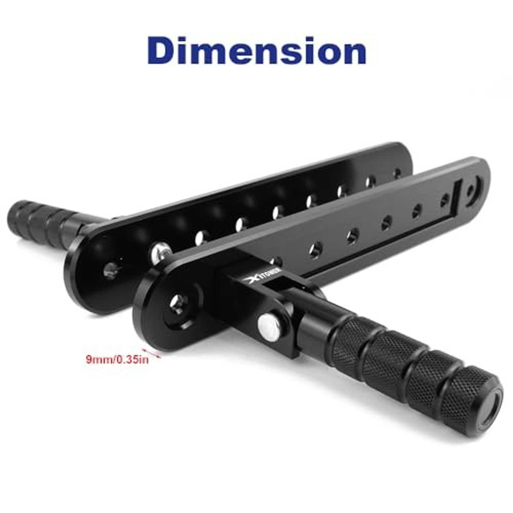 Black highway peg mount bar with textured grip footpeg and multiple mounting holes