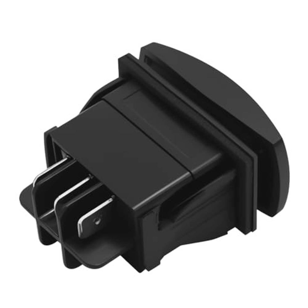 Black forward/reverse switch module with curved cap and open connector slots
