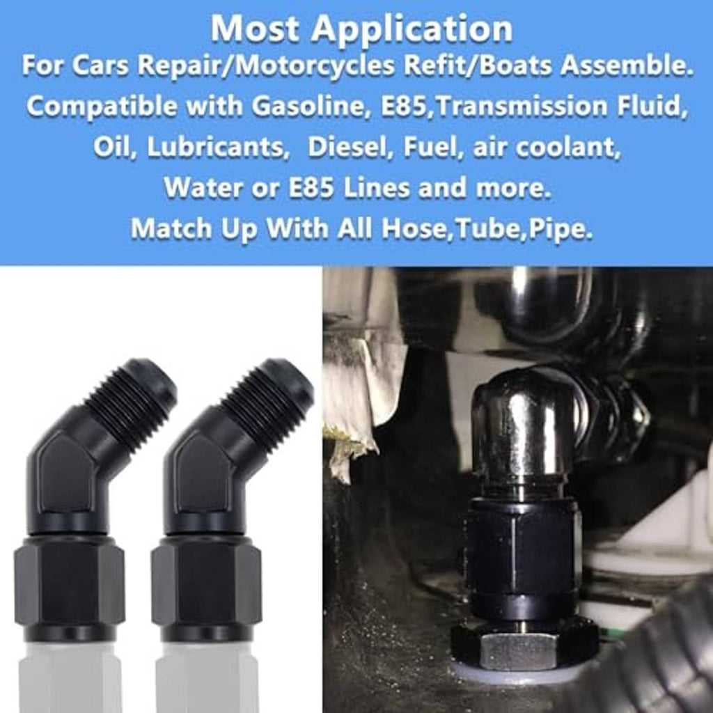 Black 45-degree flare swivel fittings, 2-pack for hoses and tubing