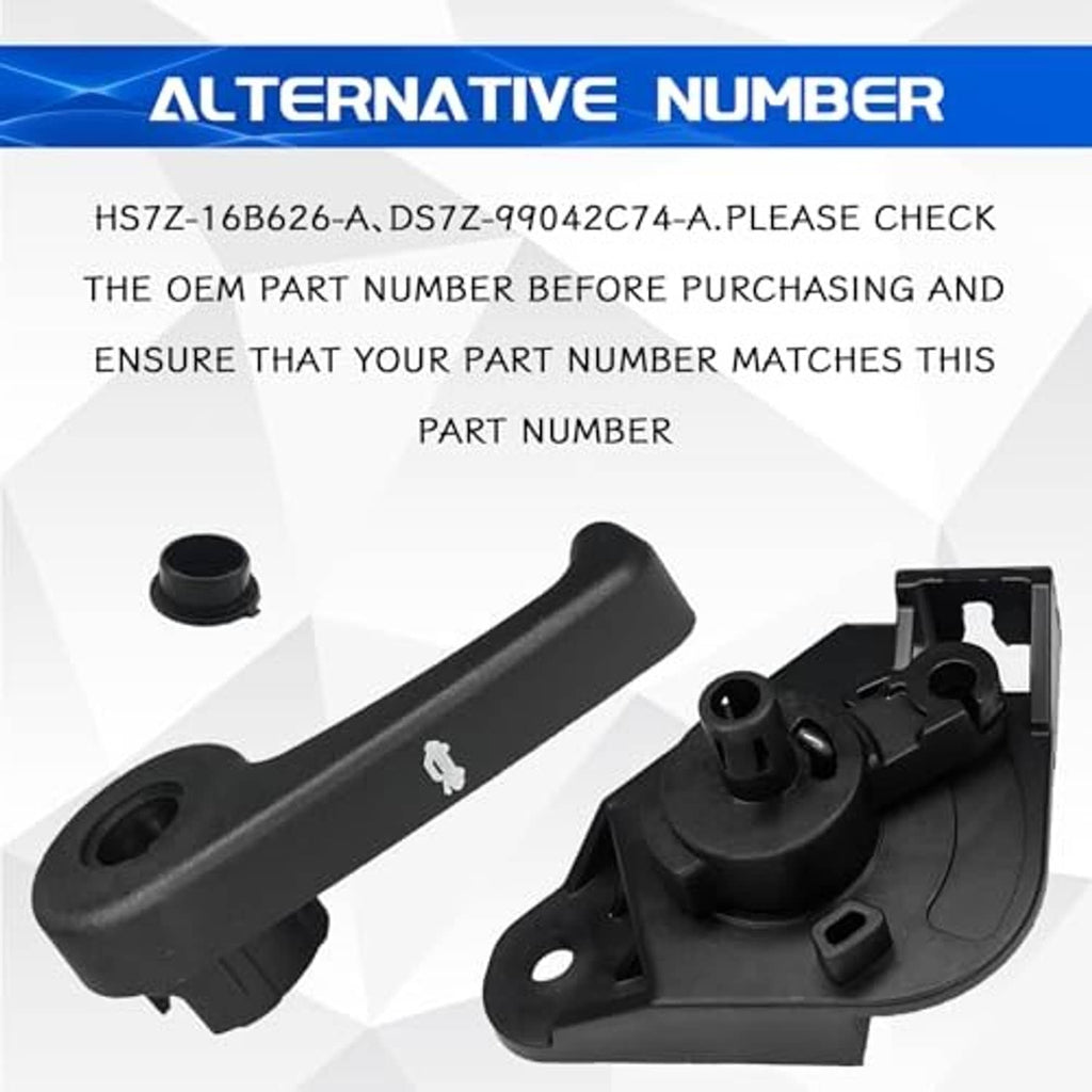 Black hood latch release handle with separate latch housing and small end cap