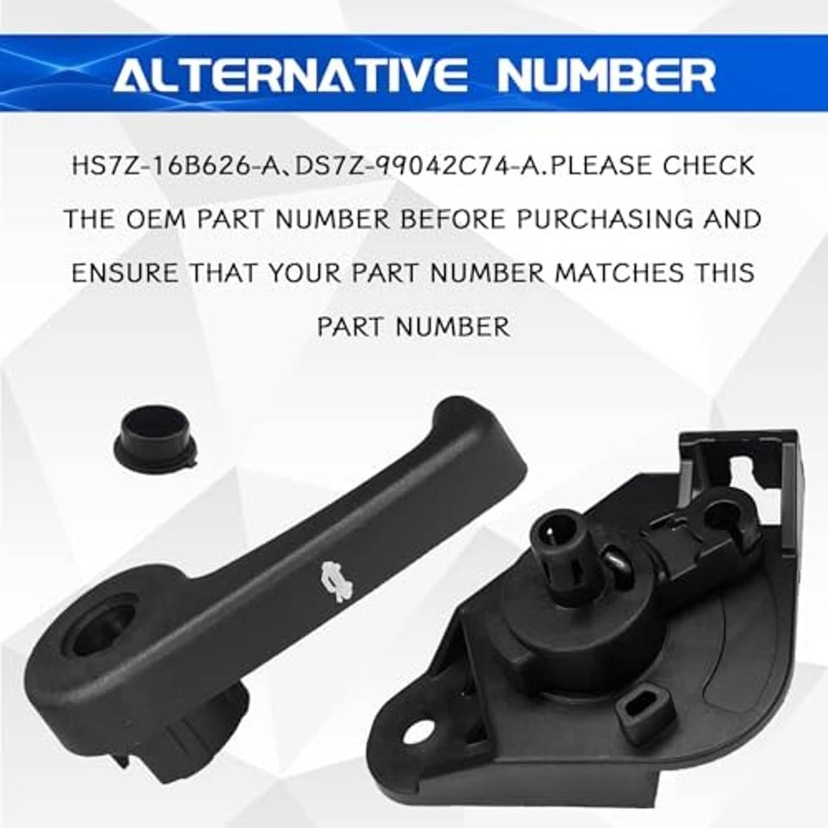 Black hood latch release handle with separate latch housing and small end cap