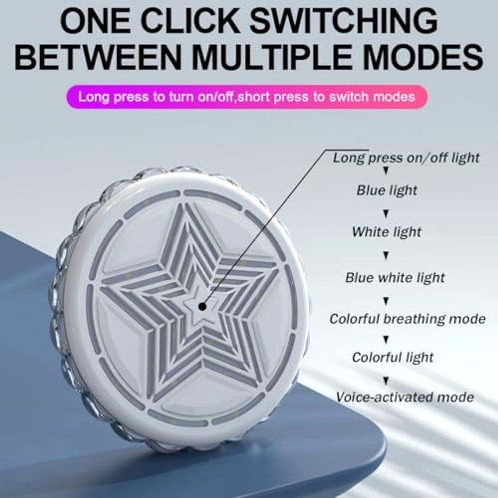 Round car ceiling LED light showing star-pattern lens and multi-light mode options