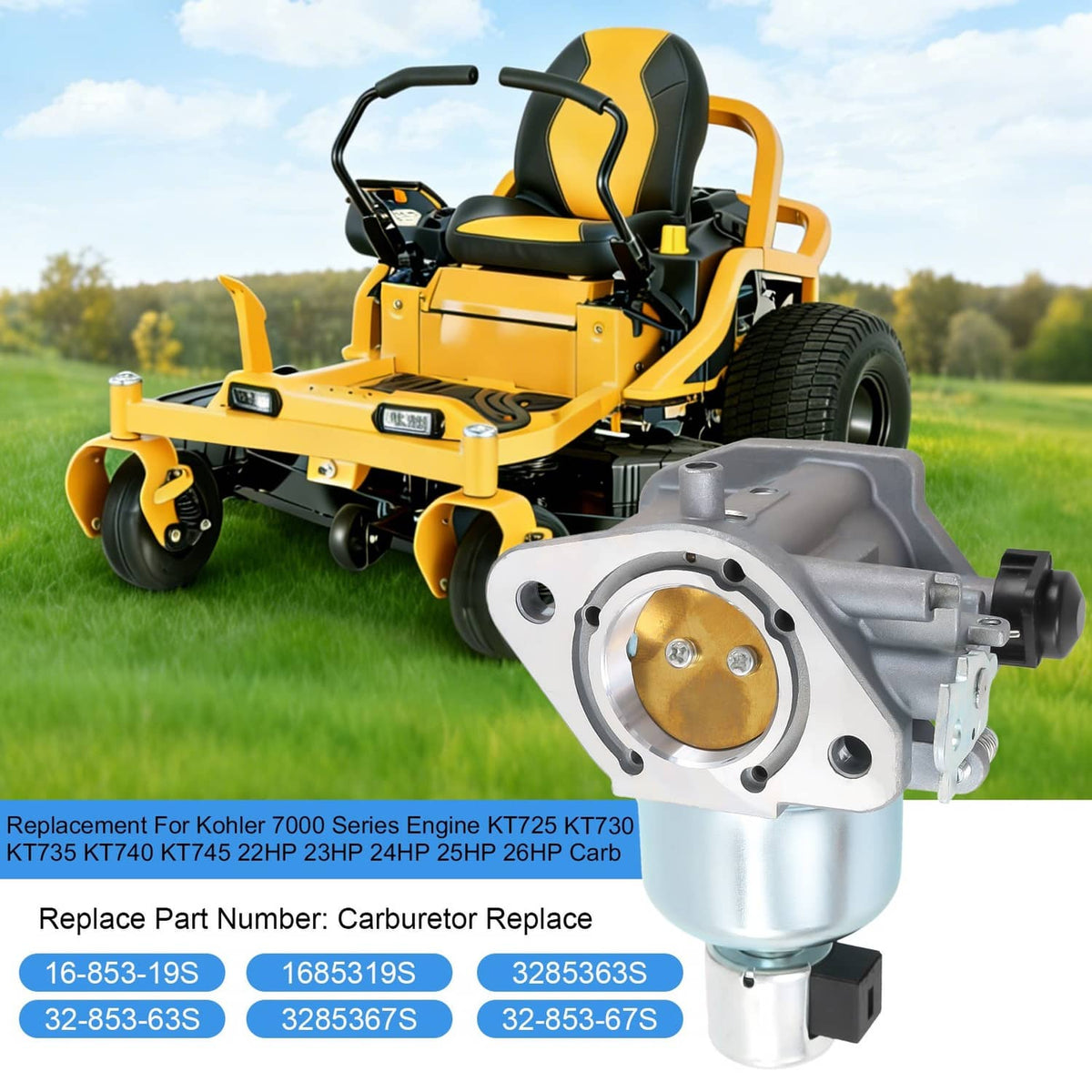 Carburetor for lawn mower engine, silver housing with gold diaphragm and mounting holes