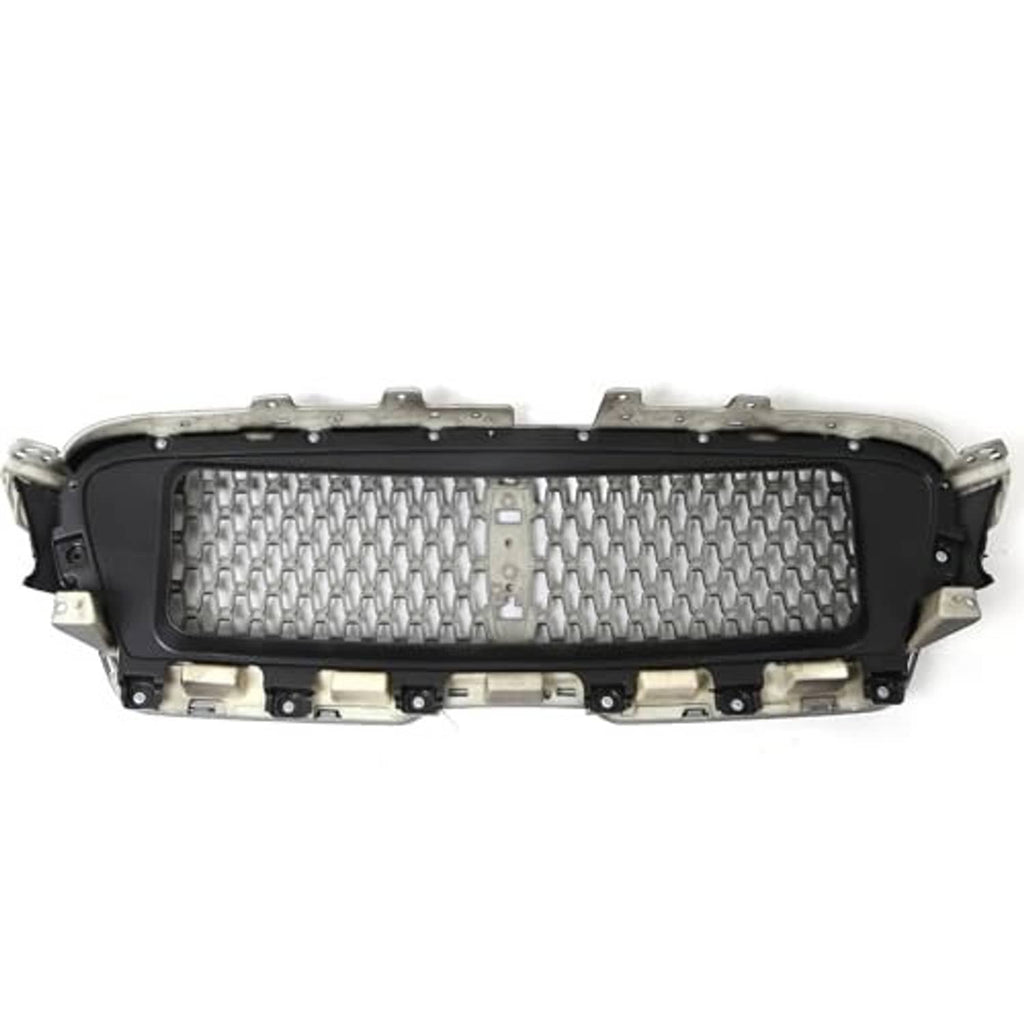 Front grille assembly with black honeycomb mesh insert and silver mounting frame