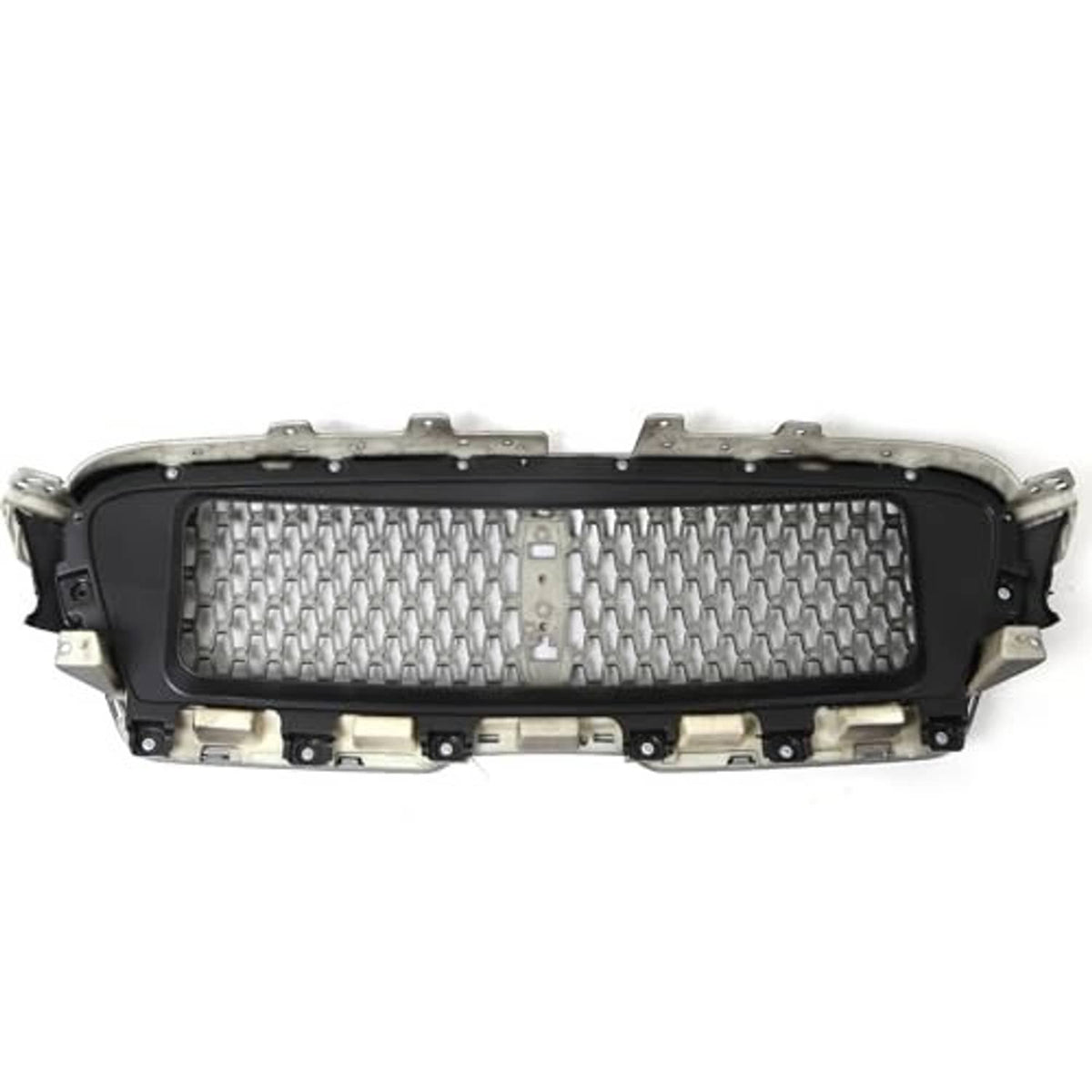 Front grille assembly with black honeycomb mesh insert and silver mounting frame