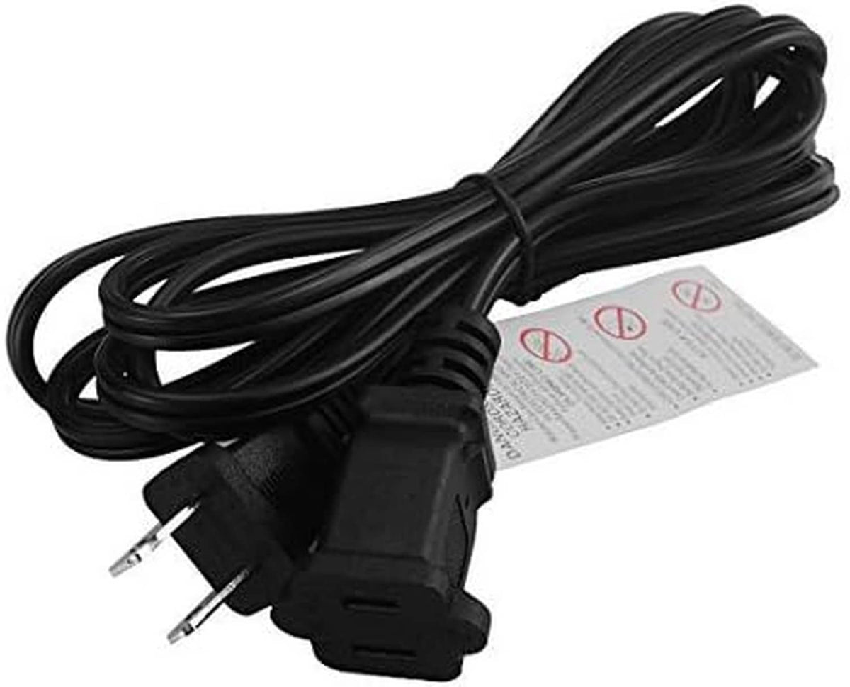 Black two-prong extension power cord with bundled cable and grounded plug