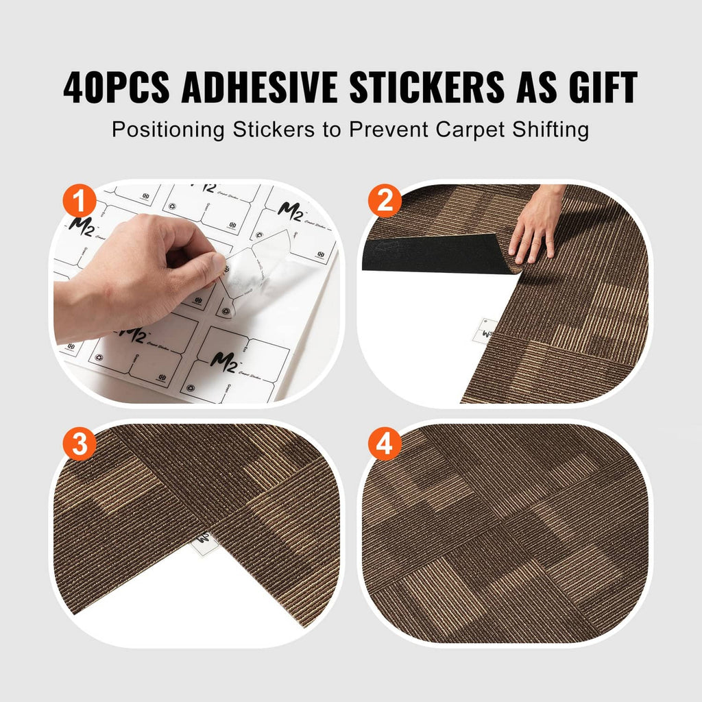 Brown carpet tile squares showing alignment for smooth, tight seams