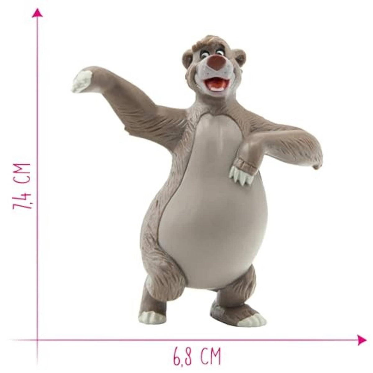 Painted bear toy figure, grey with white belly, arms out in a standing pose