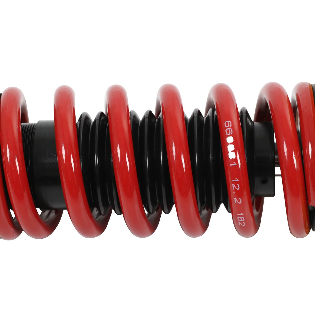 Coilover shock absorber spring kit with red coil springs and black damper body