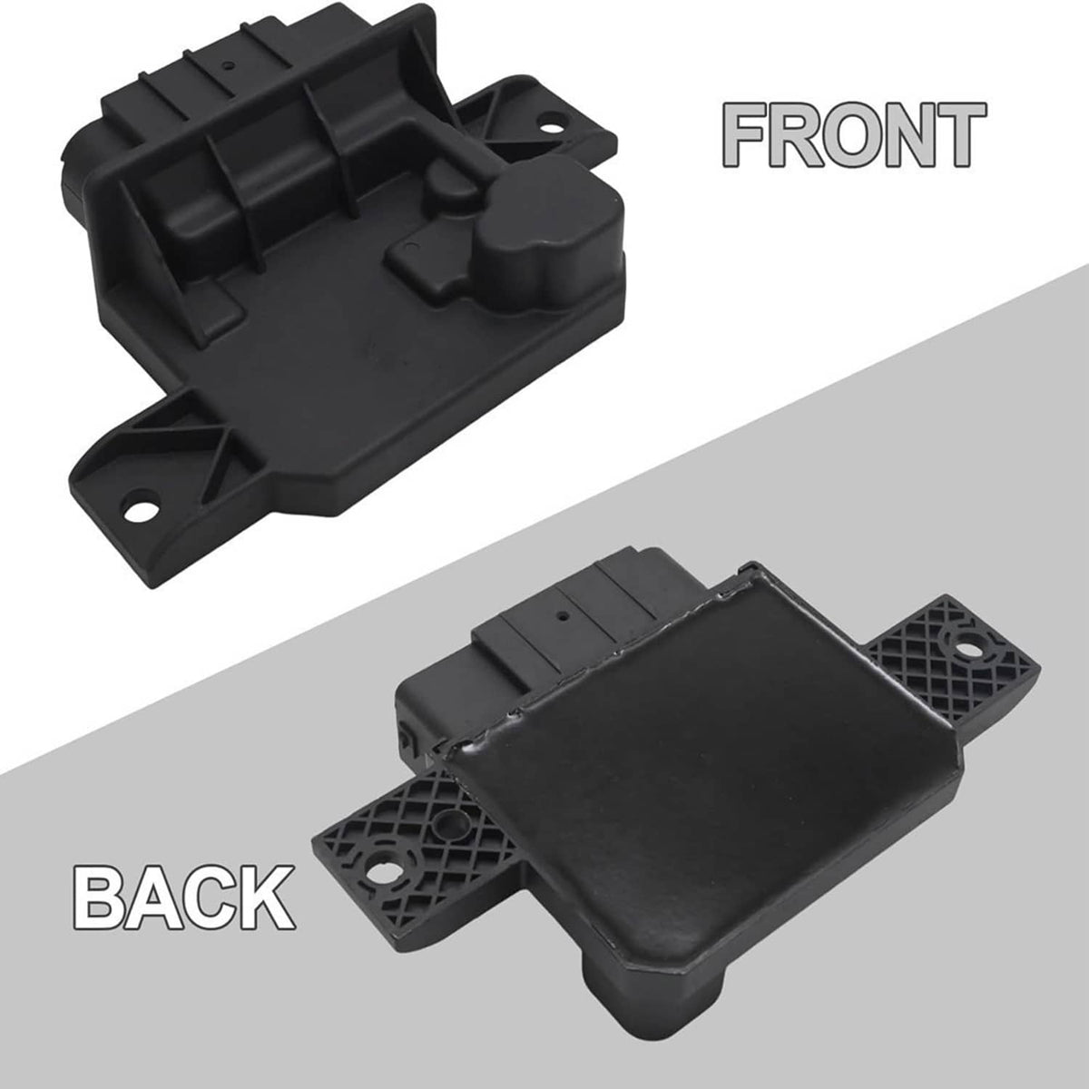 Black fuel pump control module with mounting bracket and molded latch detail.