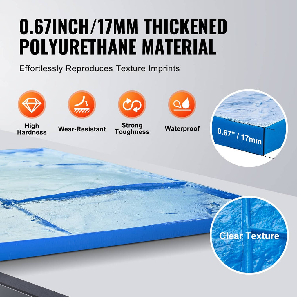 Blue polyurethane concrete texture mat with raised slate-stone imprint texture