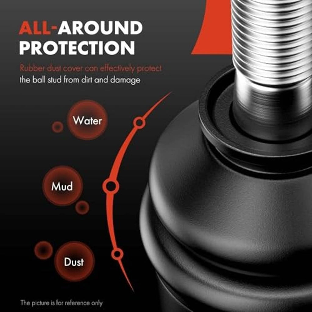 Rubber dust boot on ball joint, showing sealed all-around protection