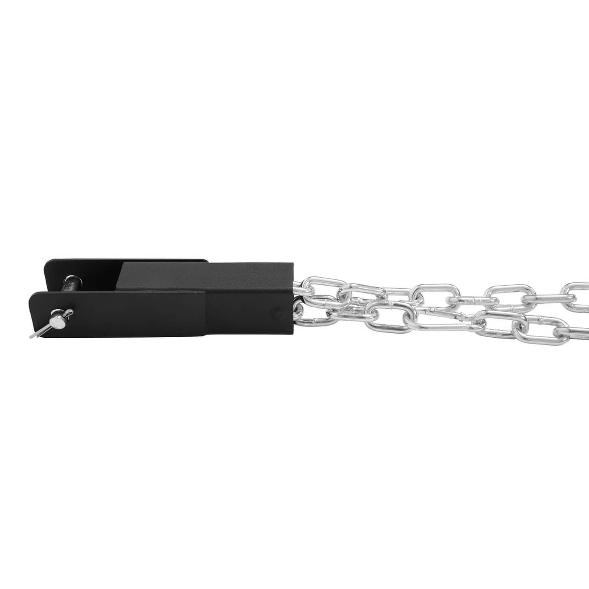 Tow-behind drag harrow end bracket with silver chain links
