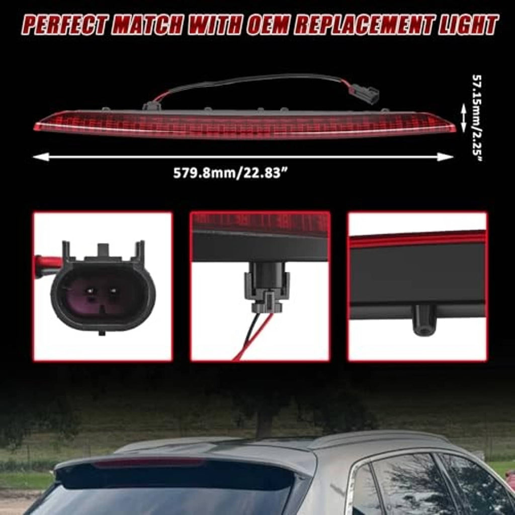 Red third brake light with wiring harness, molded socket connectors, black mounting base