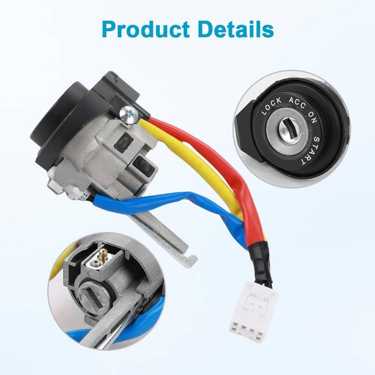 Ignition lock cylinder switch showing key cylinder and electrical connector