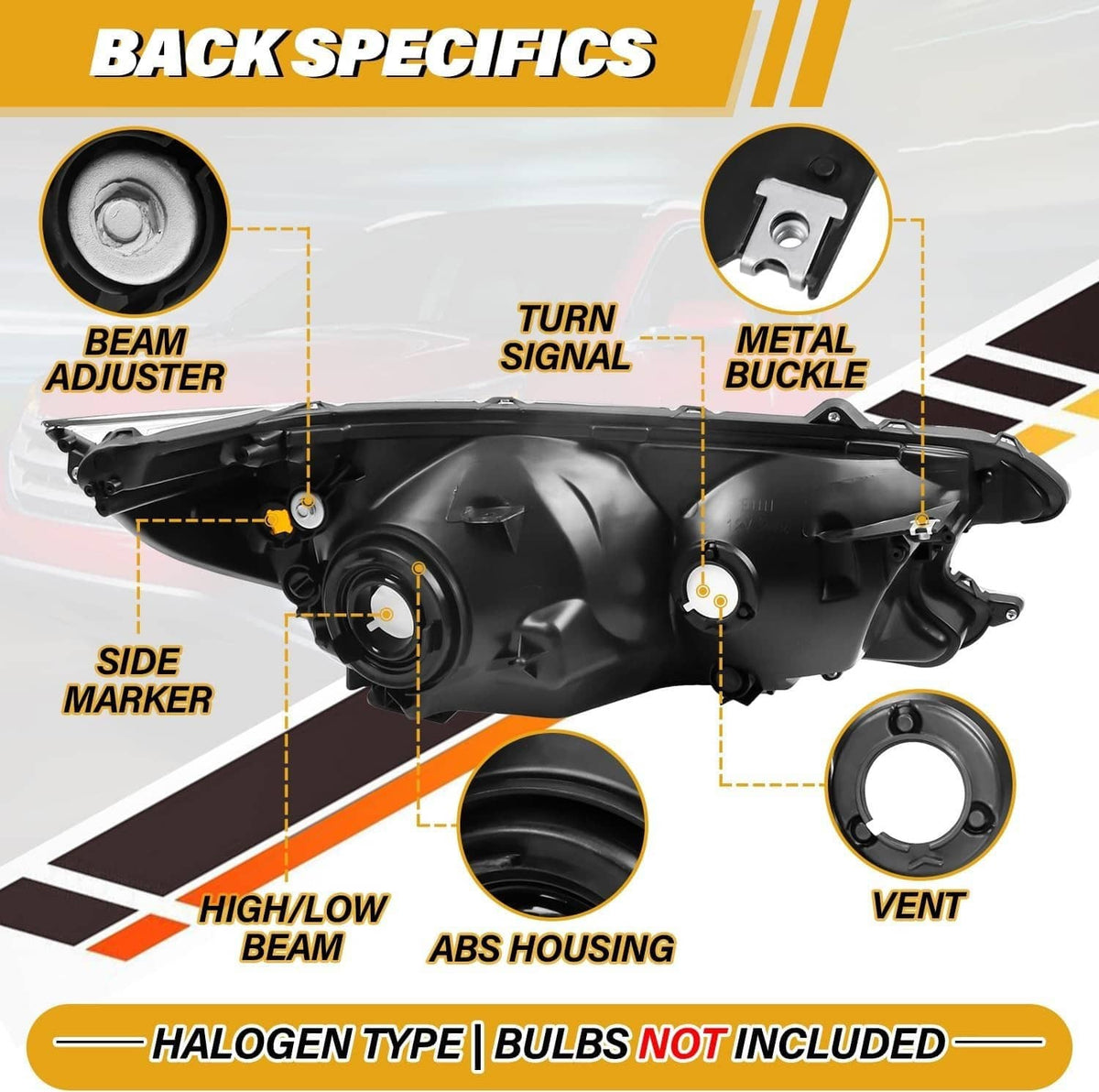 Pair of chrome amber corner headlights with clear lens and dark housing, left and right