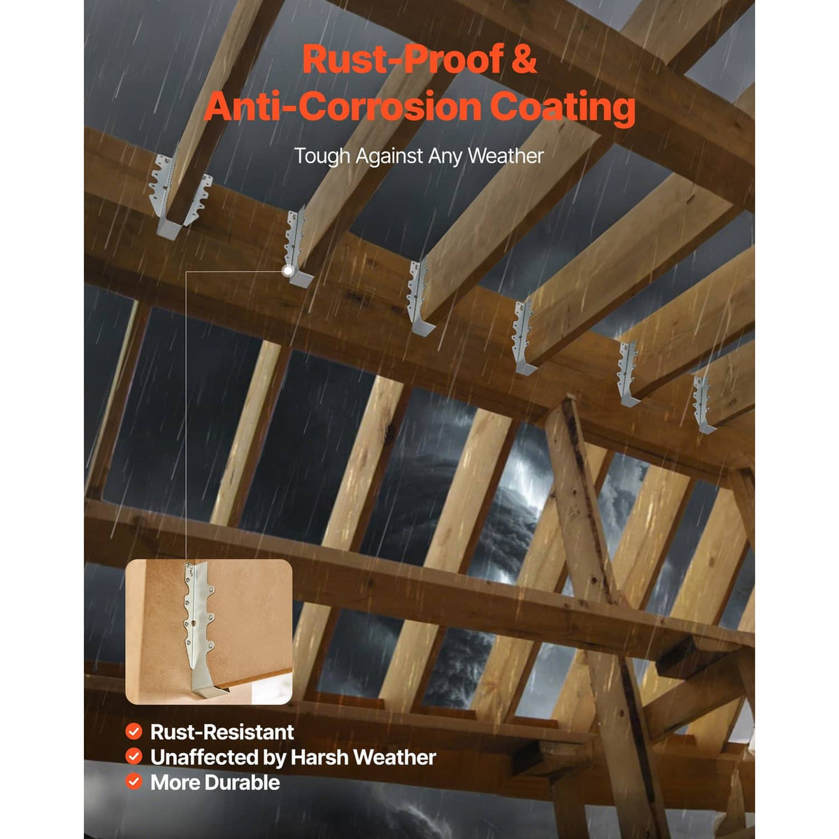 Galvanized steel beam hanger brackets for joist support with multiple nail holes