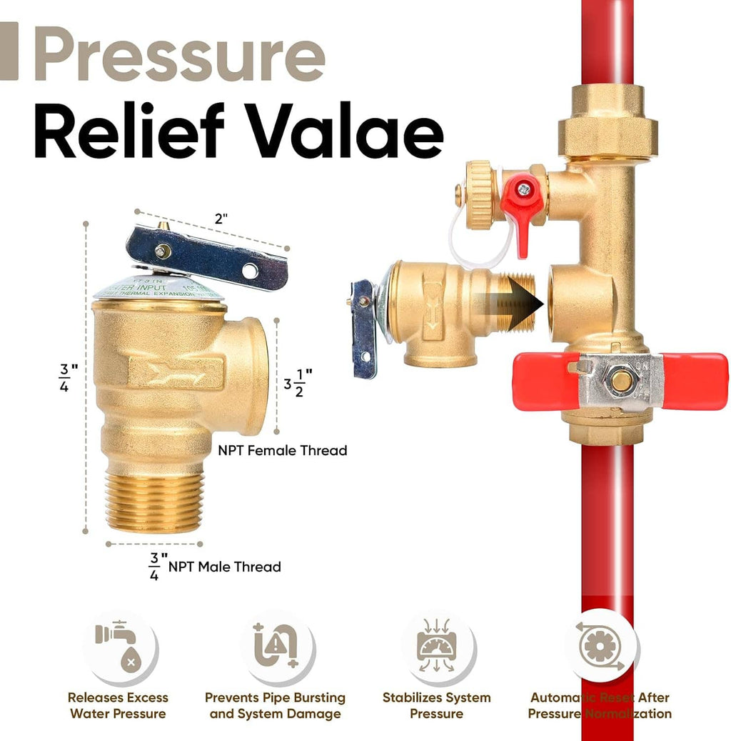 Brass isolator service valve kit with red and blue lever handles and threaded ports