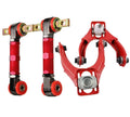Red adjustable front upper control arm set with bushings and mounting brackets